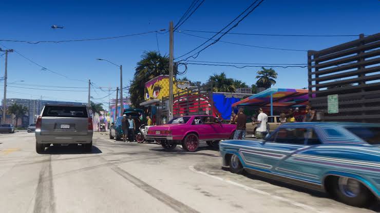 Vice City street corner at golden hour